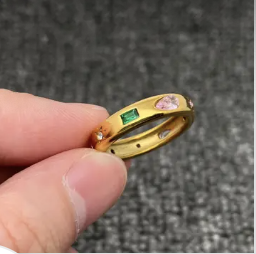Inlaid CZ 18k Gold Plates SS RIng